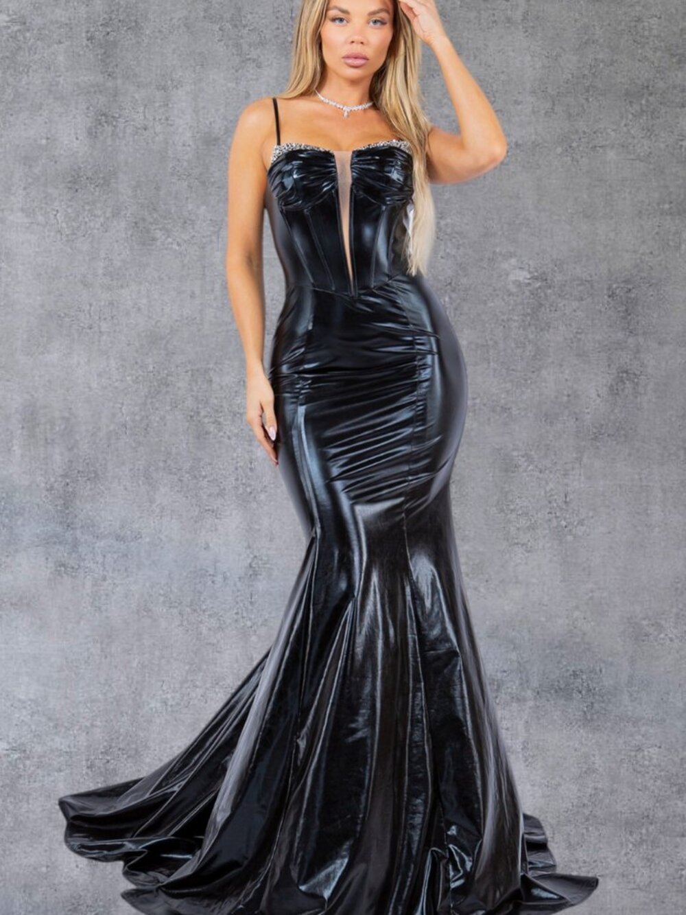 NEW BLACK V-Neck Evening Gown Floor Length Embellished 8092J